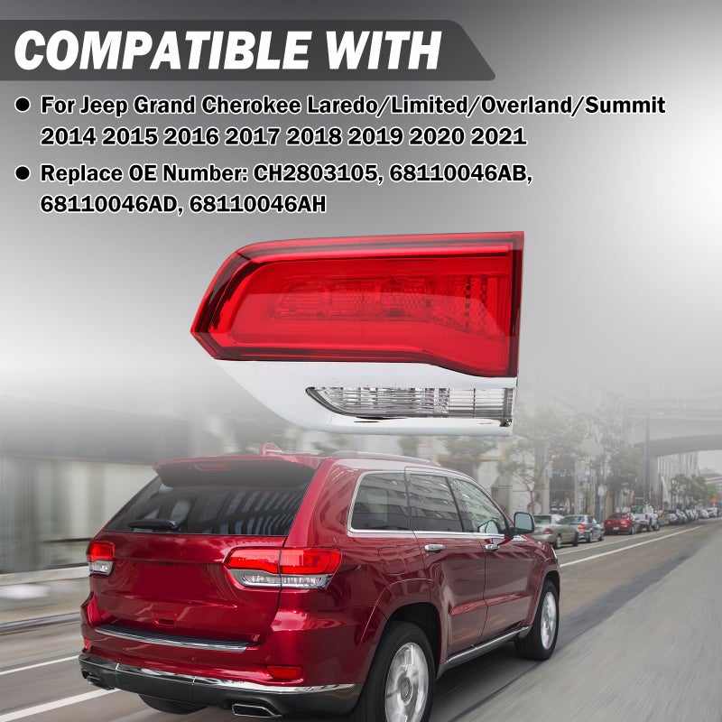 Clidr Inner Tail light for 2014-2021 Jeep Grand Cherokee Laredo/Limited/Overland/Summit CH2803105 68110046AB Passenger Side (Right) - Image 2